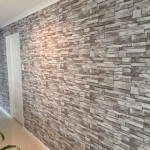 Hope Island wallpaper installation - grey slate tiles in entry