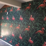 flamingo wallpaper Byron Bay wallpaper installation