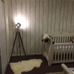 wallpaper installation white wash planks in baby nursery
