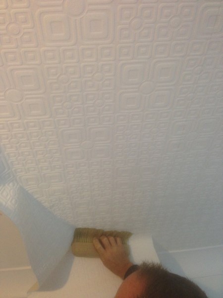 Anaglypta Wallpaper Being installed  On Ceiling 