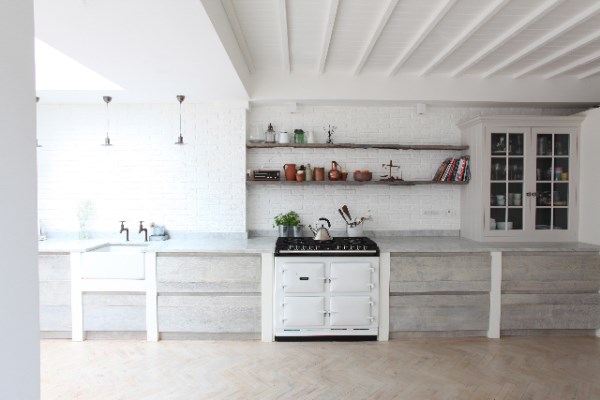 White Brick Wallpaper In Kitchen