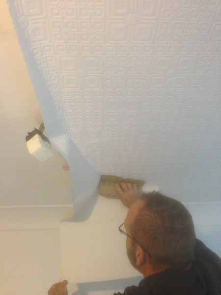 installing anaglypta wallpaper on a ceiling