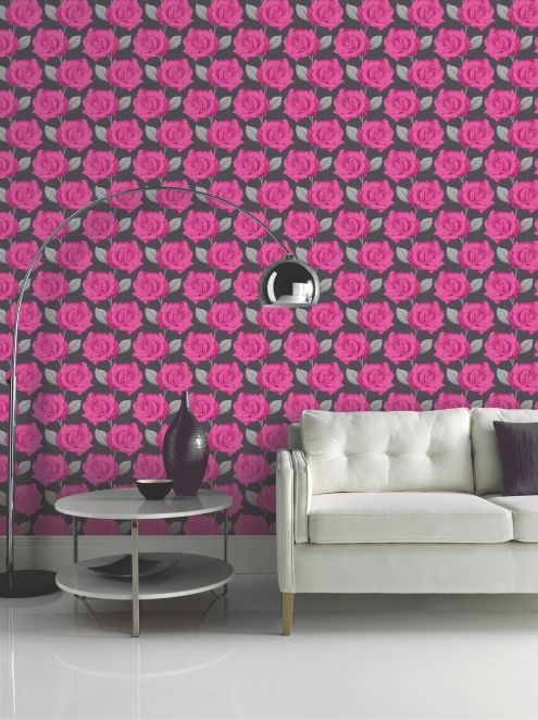 Arthouse Wallpaper - Rosa - pink and Black