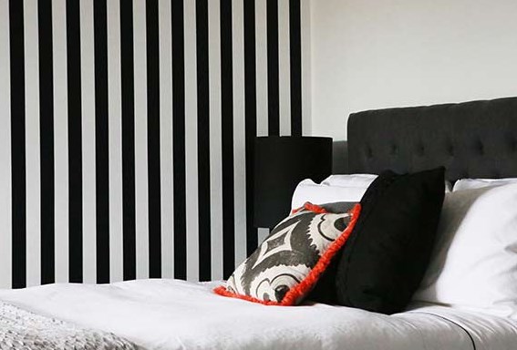 Black and White Striped Wallpaper - Bec and George The Block Sky High