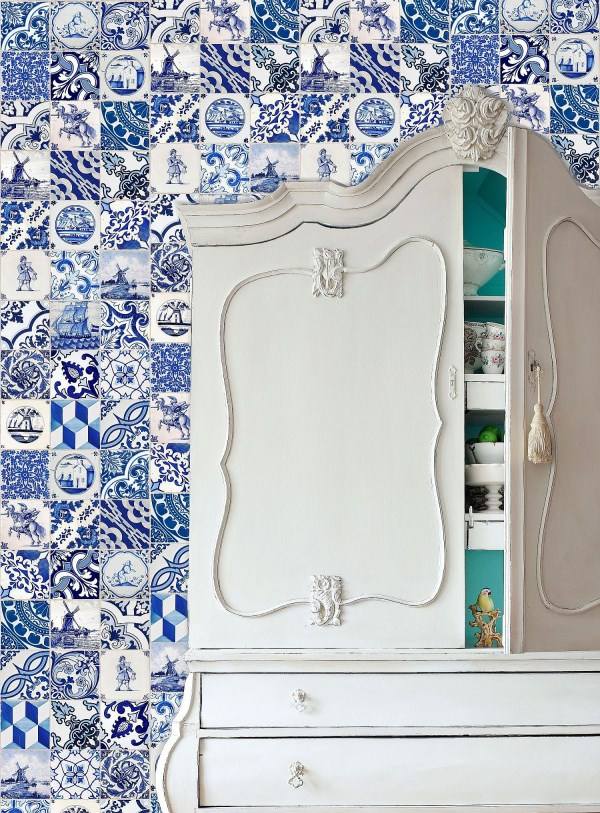 Esta Home Wallpaper - Ginger Collection - Delft Blue Tiles Mural
