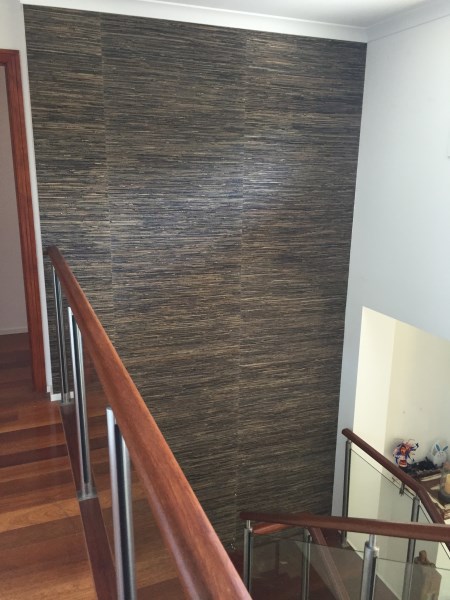 Broadbeach Waters grasscloth wallpaper in staircase