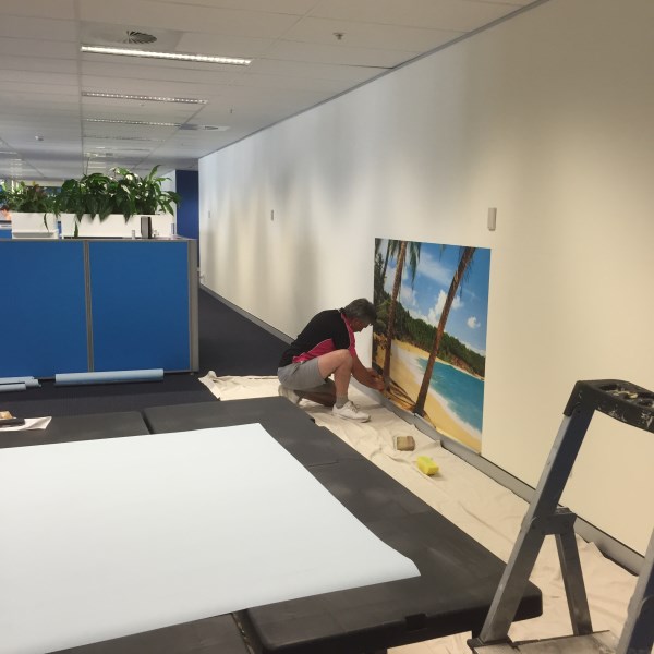 wall mural installation in lawyers office