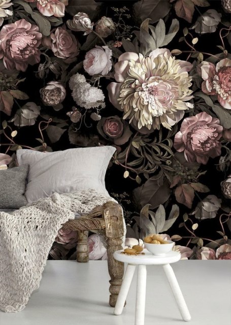 Ellie Cashman Dark Floral II Black Saturated Wallpaper