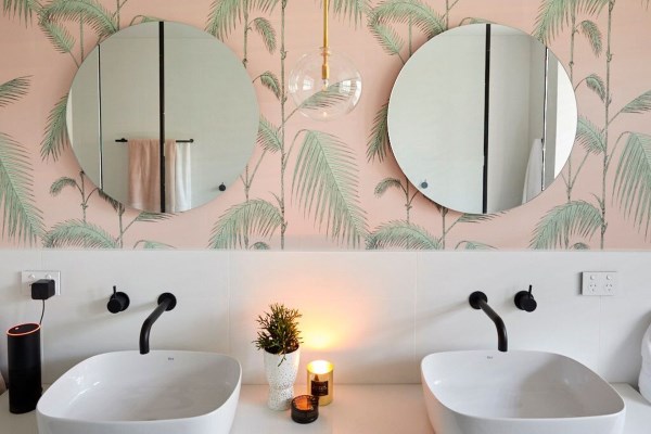 Cole & Son Palm Jungle Wallpaper - Bianca & Carla Bathroom - The Block 2018