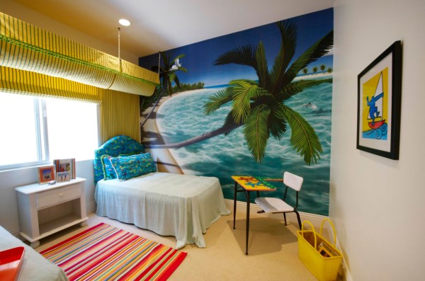 tropical mural in kids room